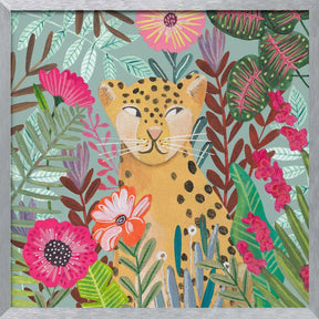 Leopard in floral jungle Poster