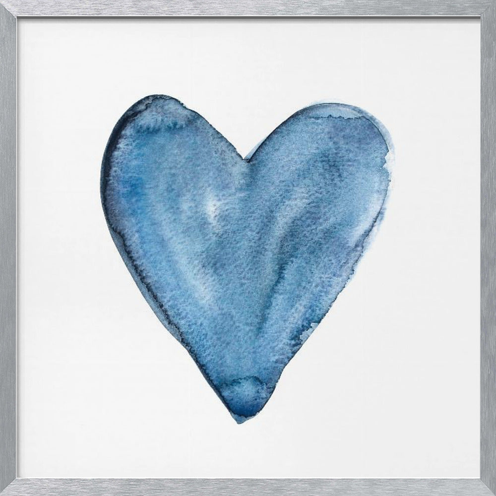 Watercolor heart blue Poster