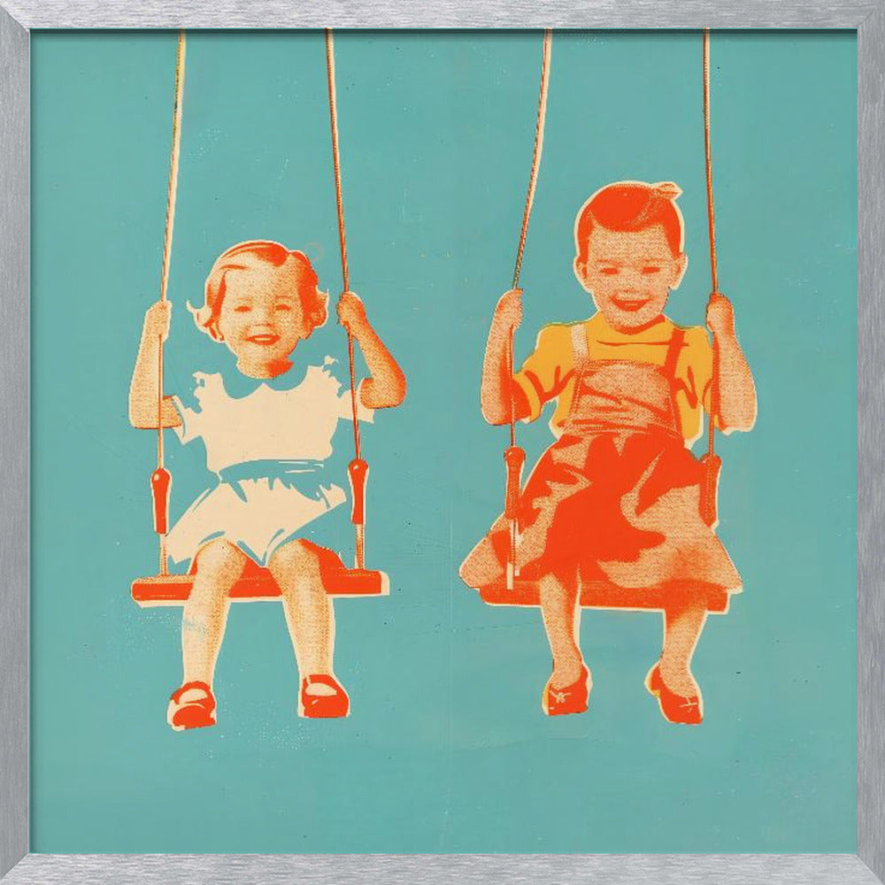 Two Little Girls On Swings Poster