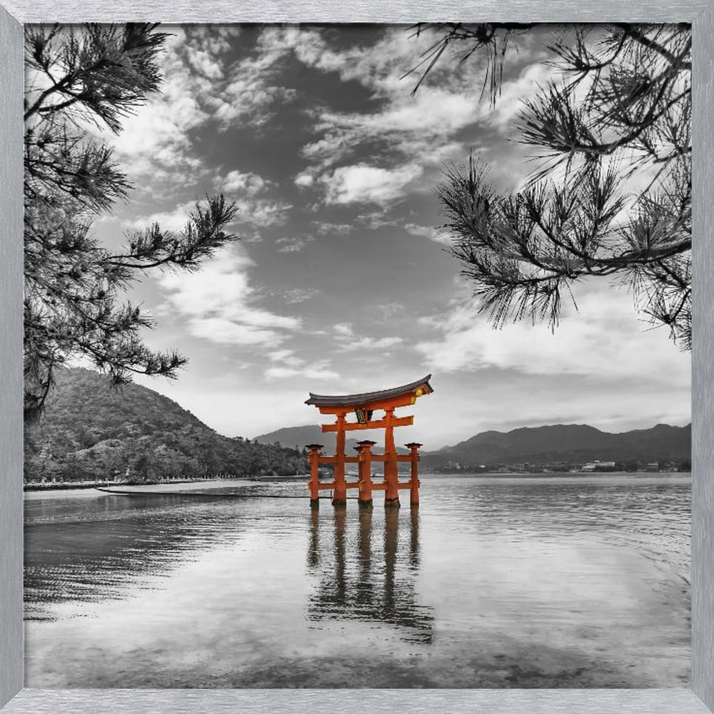 Vermilion torii of the Itsukushima Shrine on Miyajima - colorkey Poster