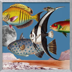 Fish World Blue - Digital Collage Poster