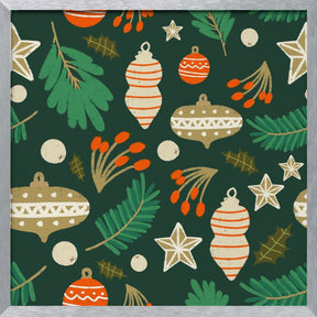 Christmas Baubles and Winter Foliage Green Poster