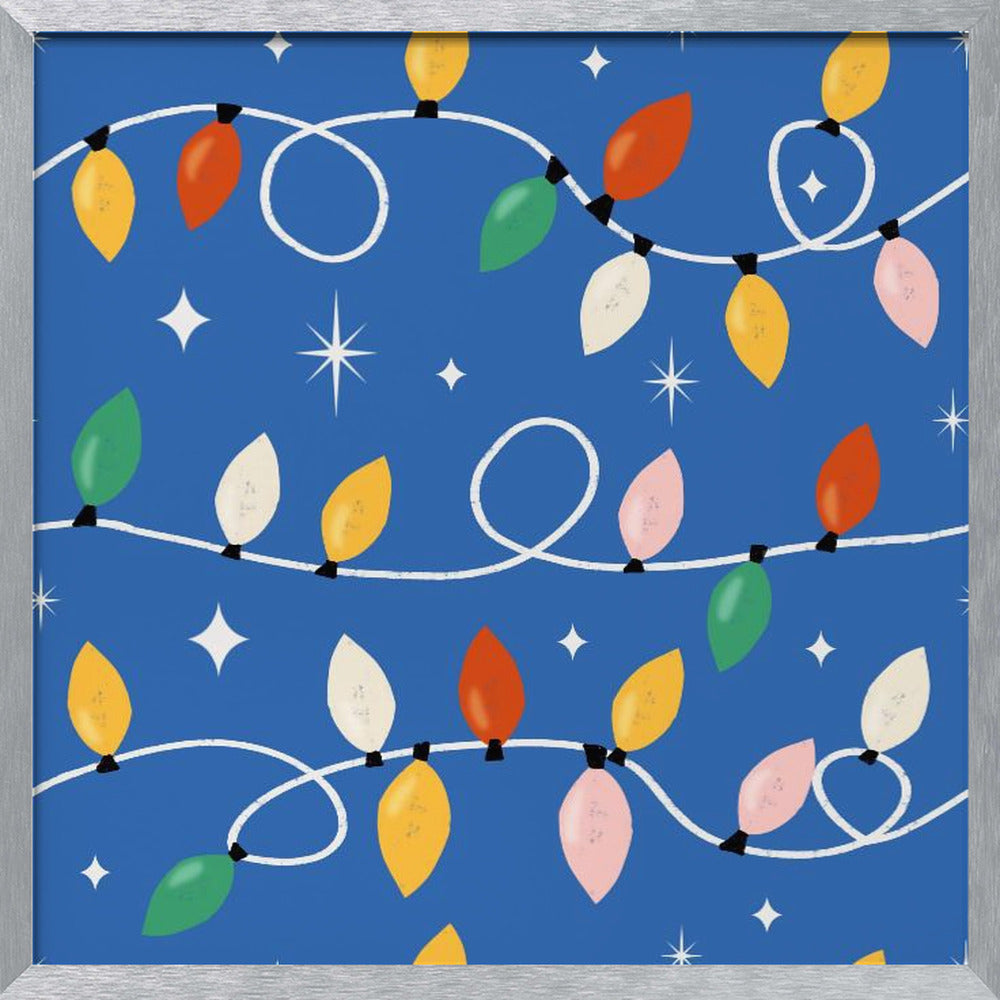 Holiday Christmas Lights Minimal Retro Bold Blue Poster