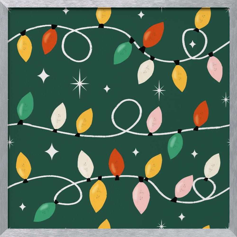 Holiday Christmas Lights Minimal Retro Bold Green Poster