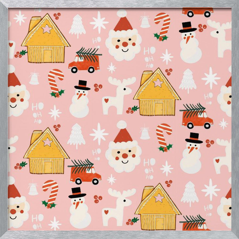 Holiday Christmas Santa Workshop Minimal Retro Pink Poster