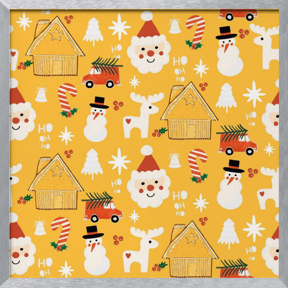 Holiday Christmas Santa Workshop Minimal Retro Yellow Poster