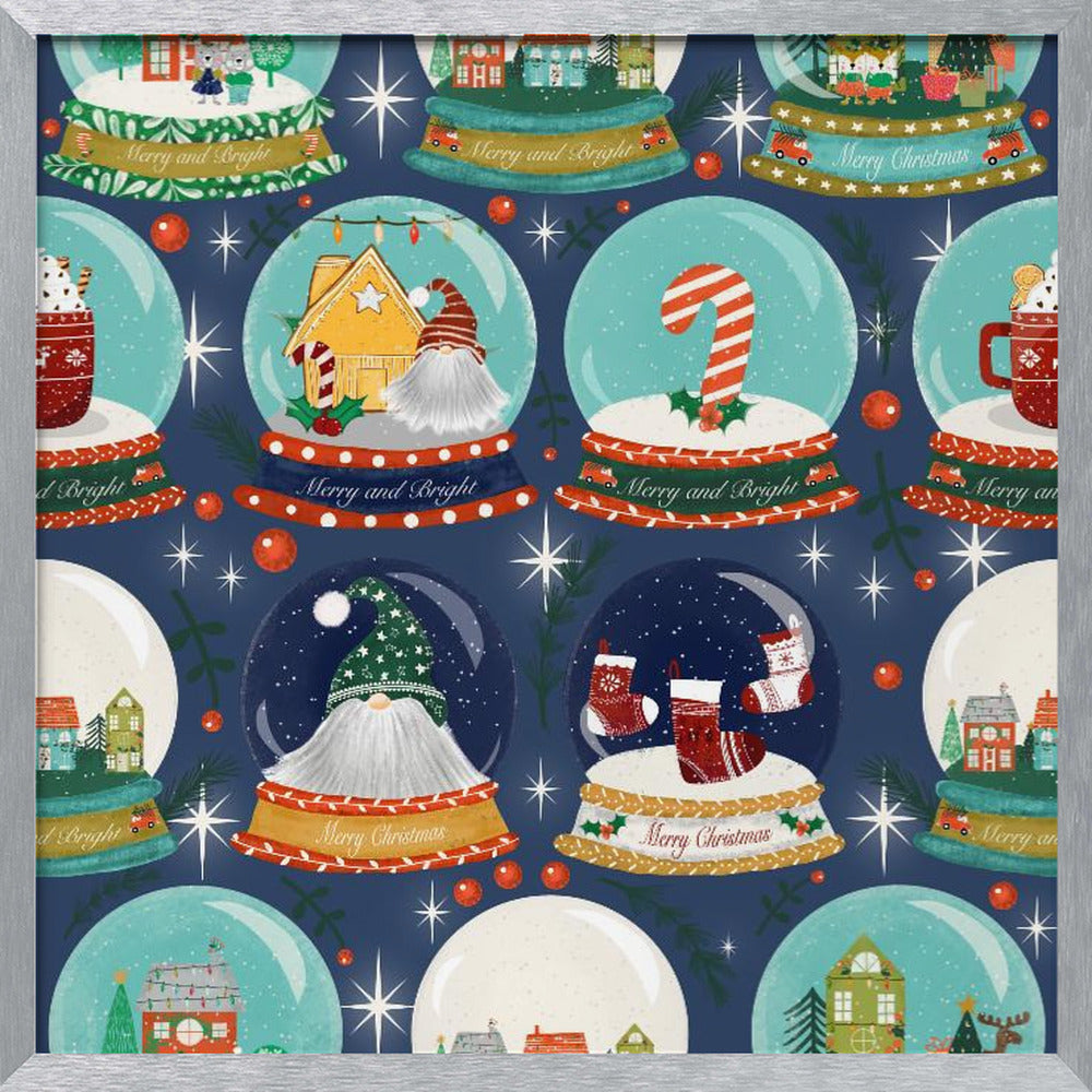 Christmas Snow Globe Navy Blue Poster