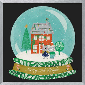 Christmas Snow Globe Village with Bear Family  - Merry and Bright Poster