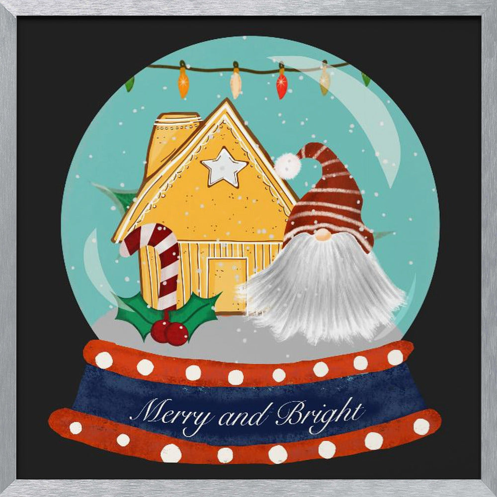 Santa Gnome Snow Globe - Merry and Bright Poster