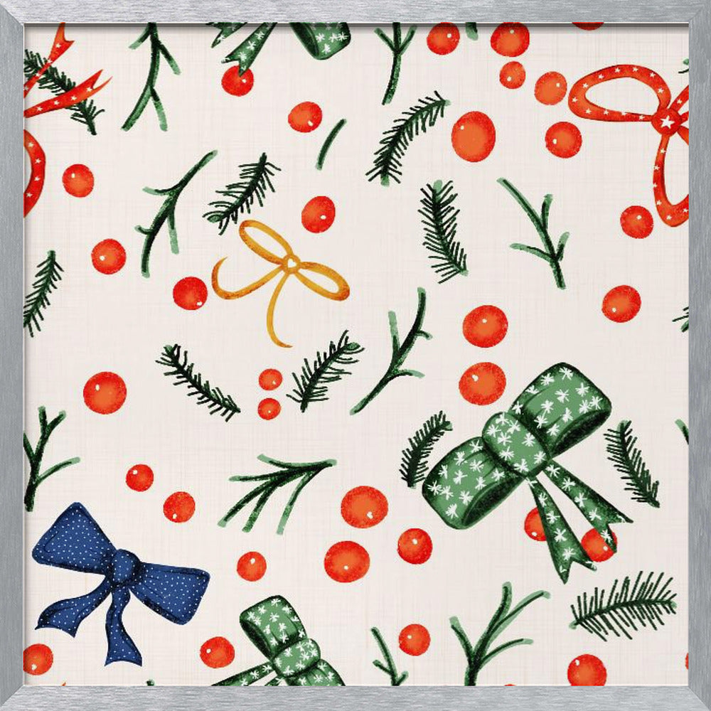 Moody Yuletide Holiday Bows and Berries Beige Poster