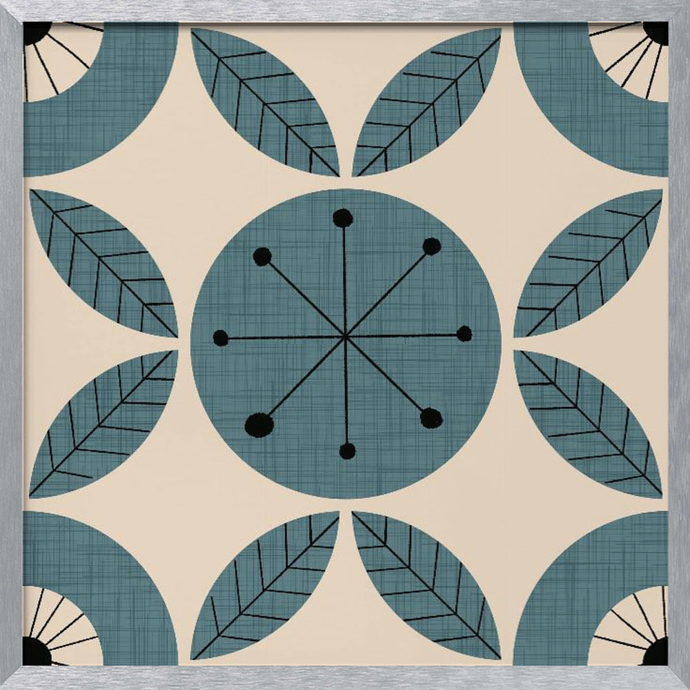 Atomic Floral Botanic Dots Slate Teal Mid Century Modern Poster