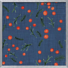 Holiday Branches &amp; Berries Blue Poster