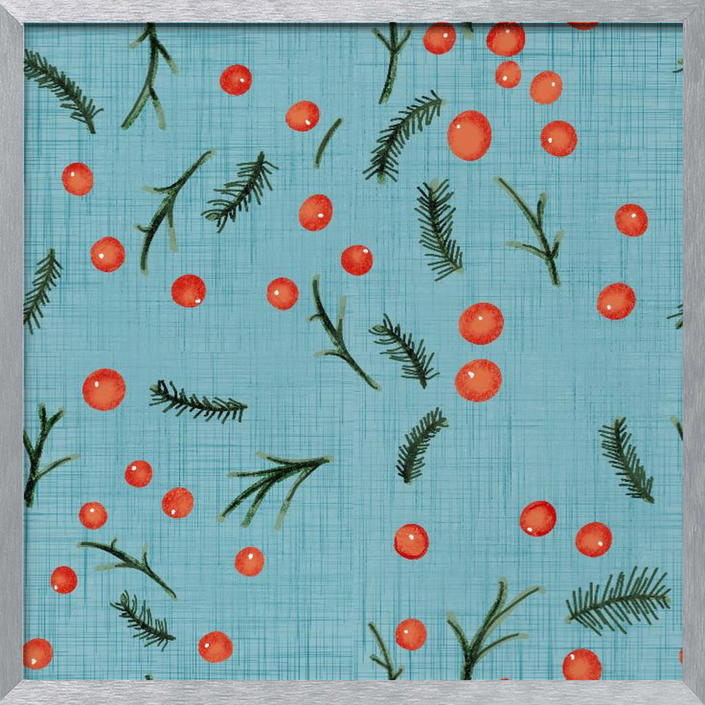 Holiday Branches &amp; Berries Baby Blue Poster