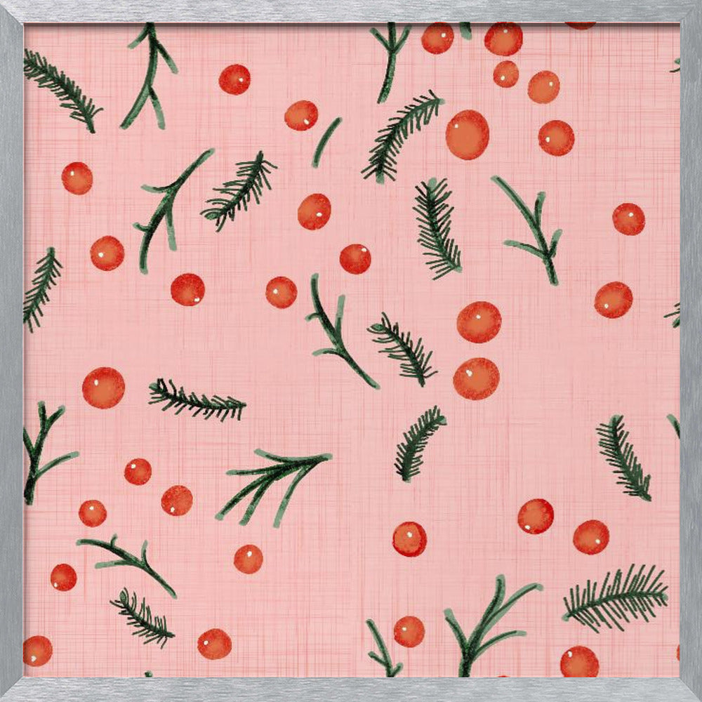 Holiday Branches &amp; Berries Pink Poster