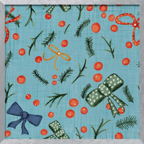 Moody Yuletide Holiday Bows and Berries Baby Blue Poster