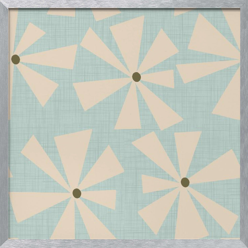 Geometric Floral Burst - Mid Century Flowers Baby Blue Poster