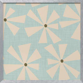 Geometric Floral Burst - Mid Century Flowers Baby Blue Poster