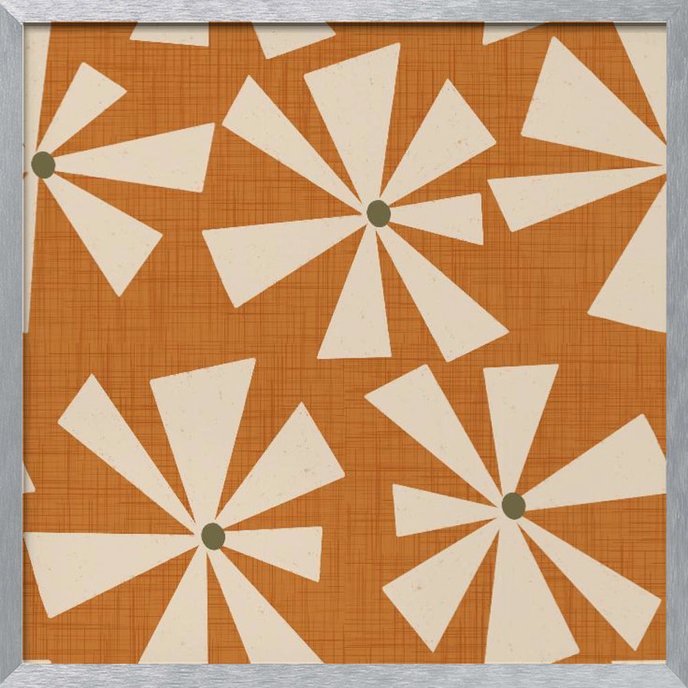 Geometric Floral Burst - Mid Century Flowers Ocher Poster