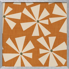 Geometric Floral Burst - Mid Century Flowers Ocher Poster