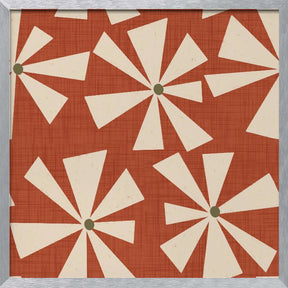 Geometric Floral Burst - Mid Century Flowers Rust Red Poster