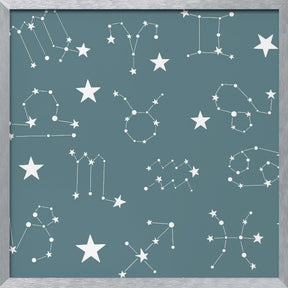 Celestial Constellation Boho-Moon and Stars In Dark Neutral-Slate Teal Poster