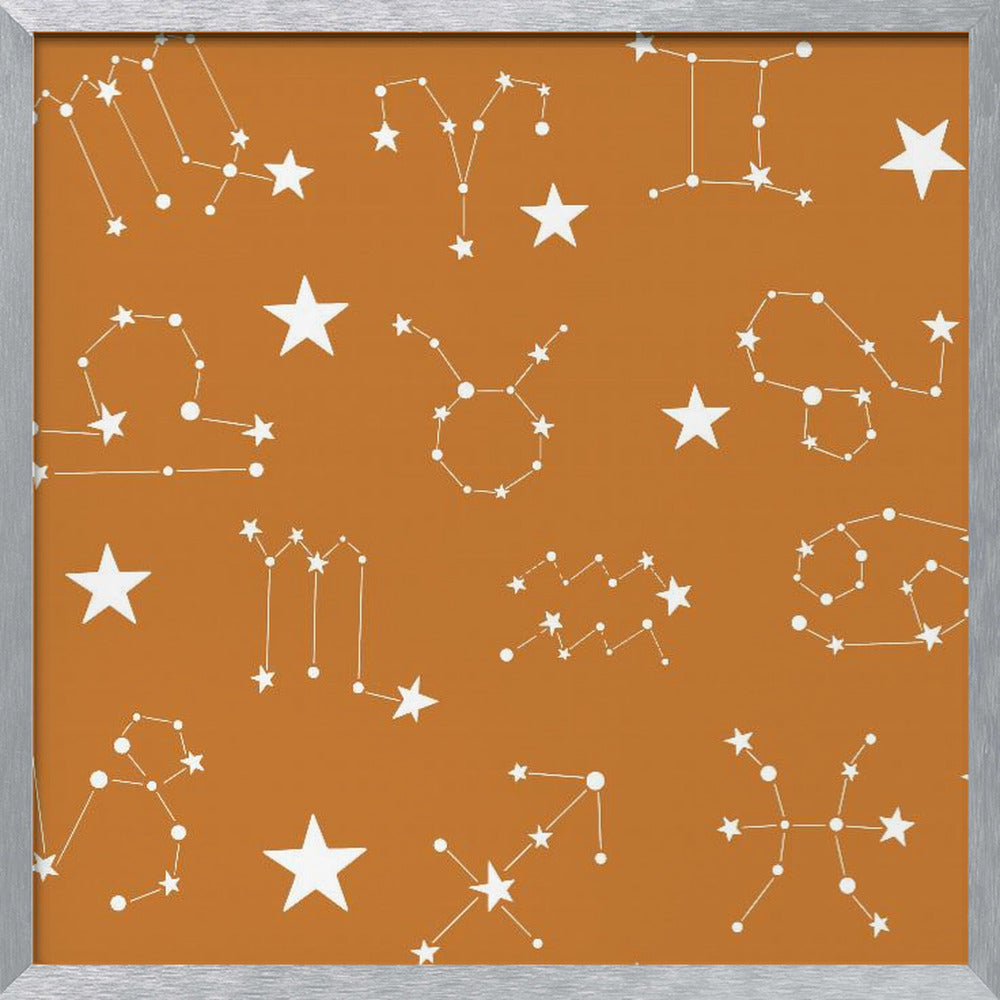 Celestial Constellation Boho-Moon and Stars In Dark Neutral- Ocher Poster