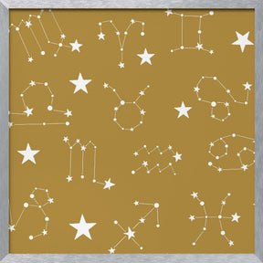 Celestial Constellation Boho-Moon and Stars In Dark Neutral-Mustard Poster