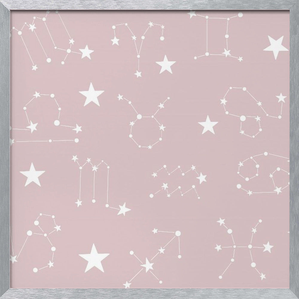 Celestial Constellation Boho-Moon and Stars In Dark Neutral- Mauve Poster