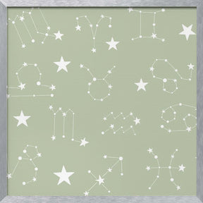 Celestial Constellation Boho-Moon and Stars In Dark Neutral- Sage Poster