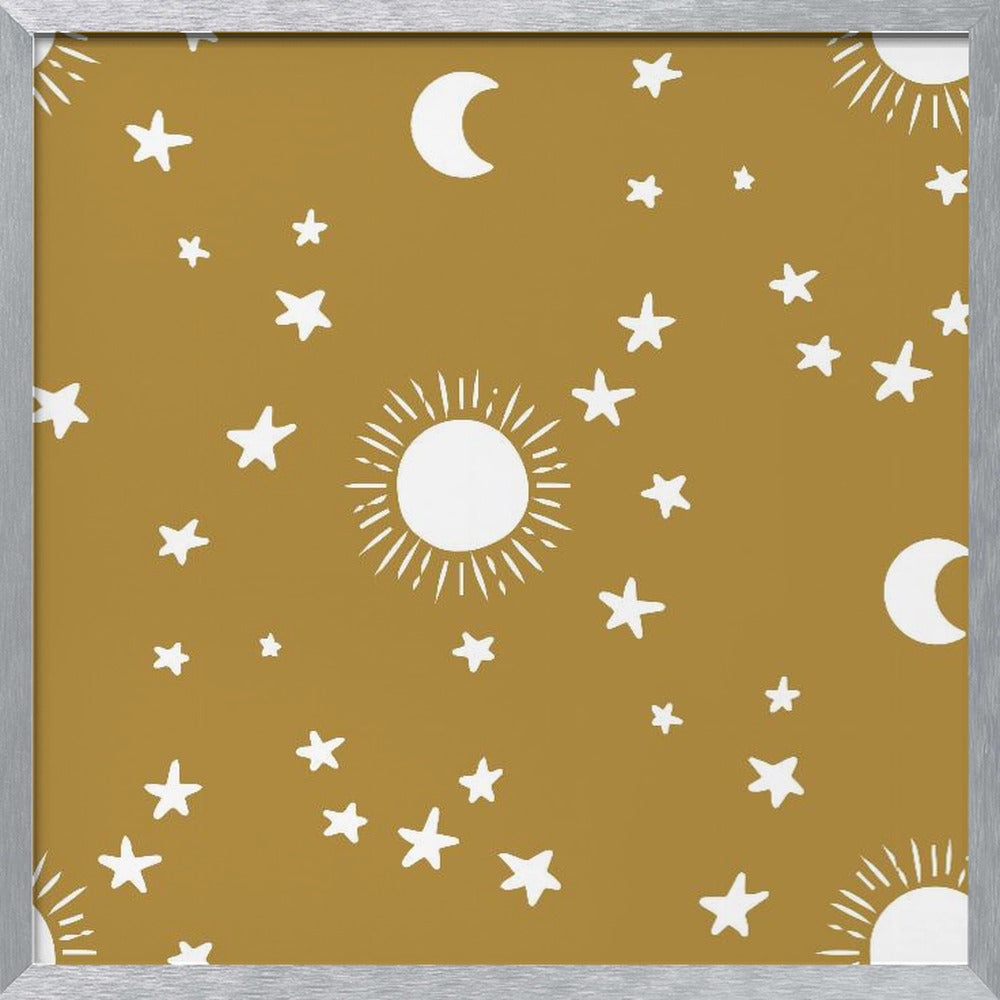 Celestial Dreamscape - Neutral Stars &amp; Shooting Stars Nursery-Golden Olive Poster