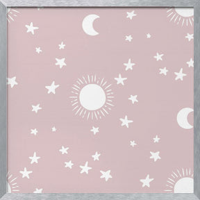 Celestial Dreamscape - Neutral Stars &amp; Shooting Stars Nursery- Mauve Poster