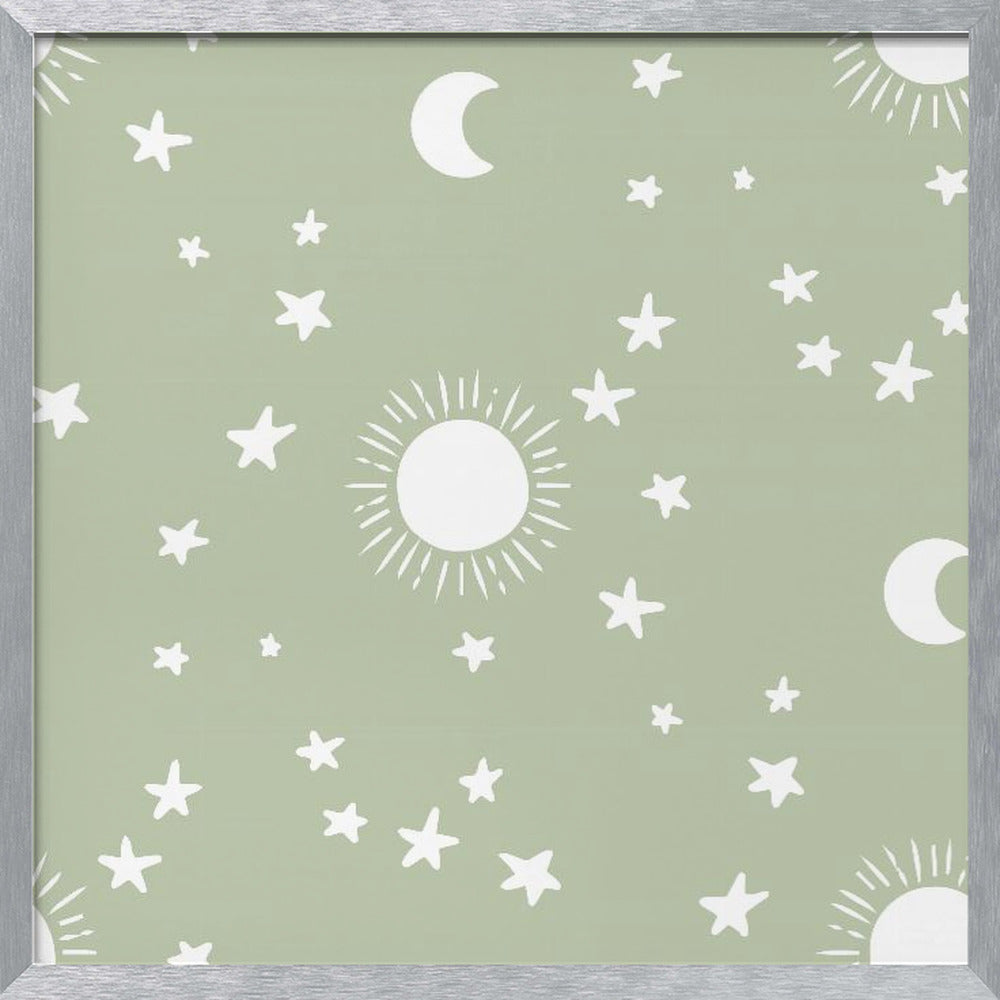 Celestial Dreamscape - Neutral Stars &amp; Shooting Stars Nursery- Sage Poster