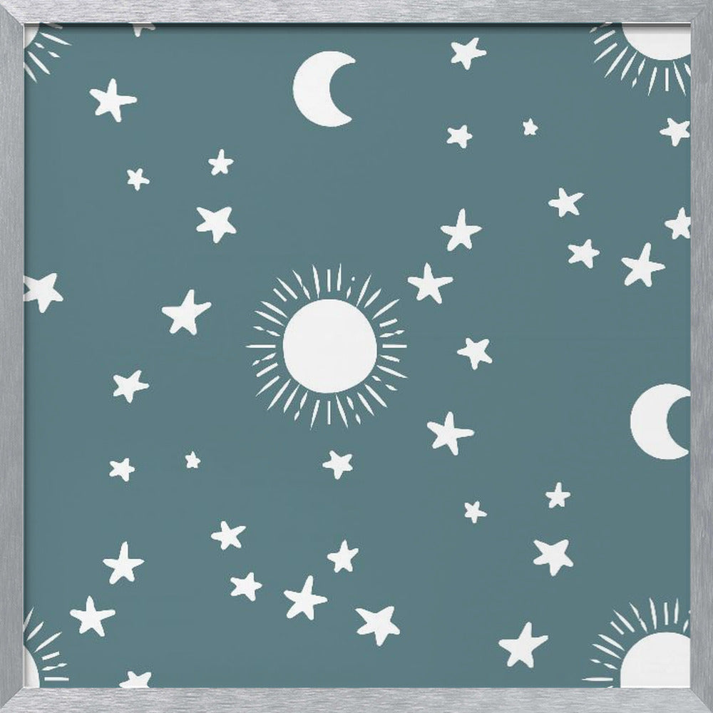 Celestial Dreamscape - Neutral Stars &amp; Shooting Stars Nursery- Slate Blue Poster