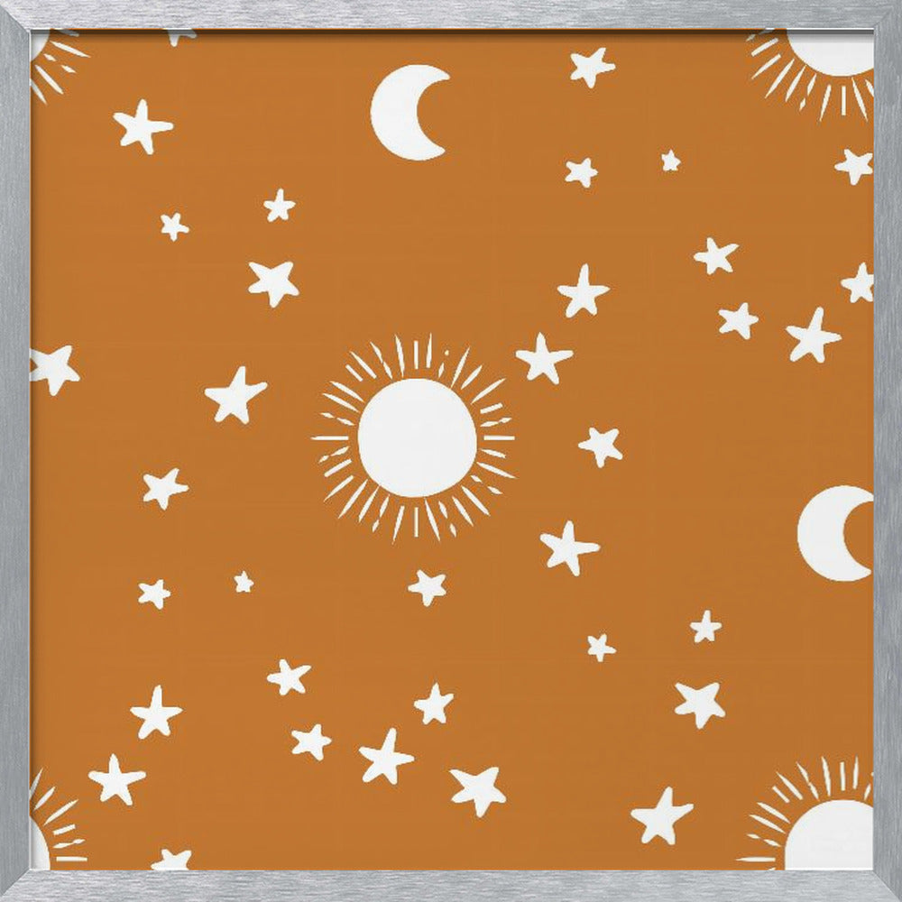 Celestial Dreamscape - Neutral Stars &amp; Shooting Stars Nursery- Ocher Poster