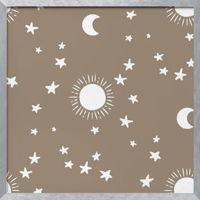 Celestial Dreamscape - Neutral Stars &amp; Shooting Stars Nursery- Taupe Poster