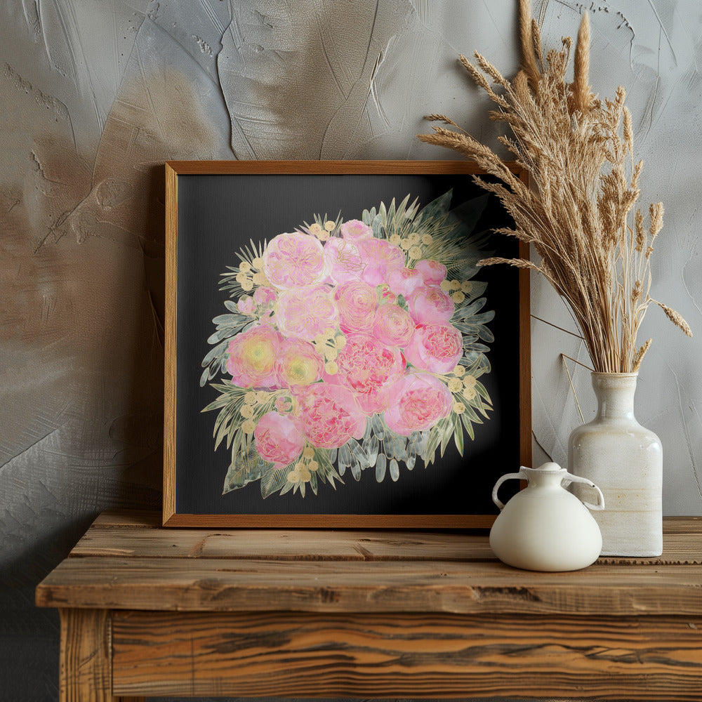 Rehka floral bouquet in light pink watercolor and black Poster