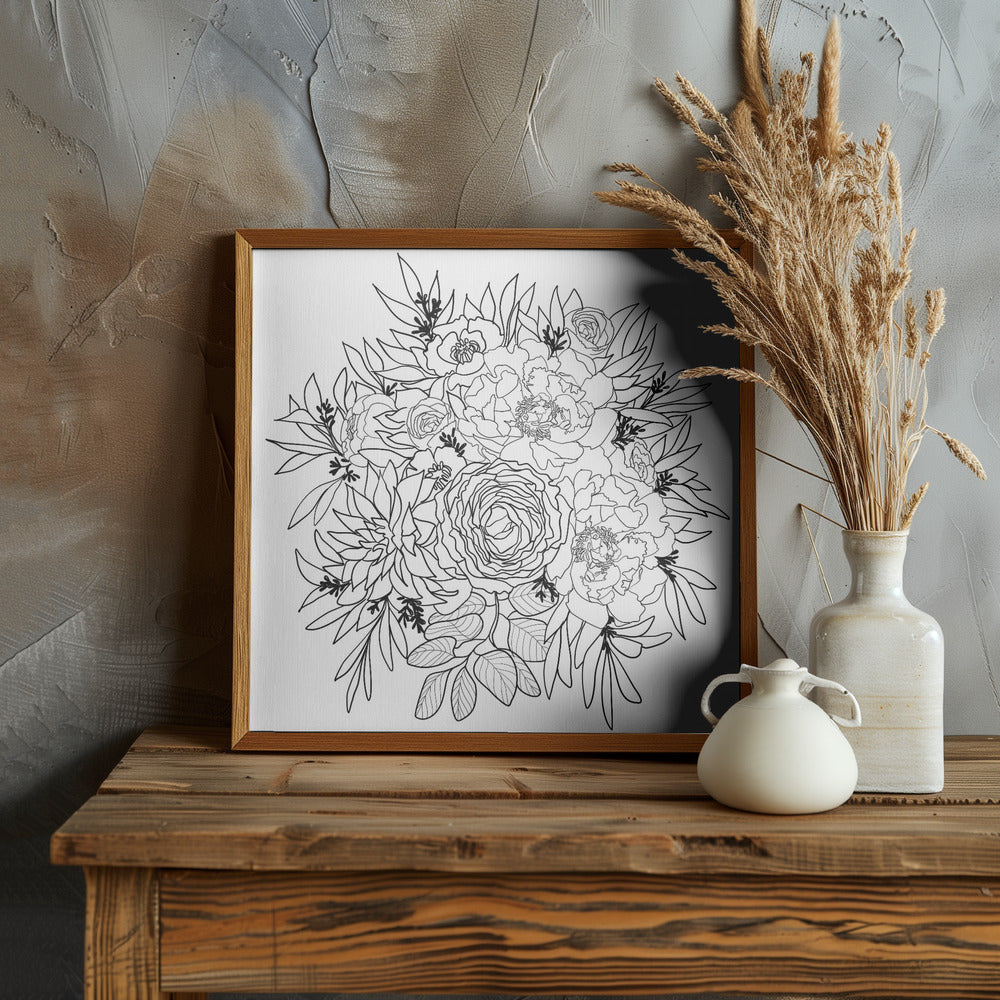 Nanette flower bouquet in black and white Poster