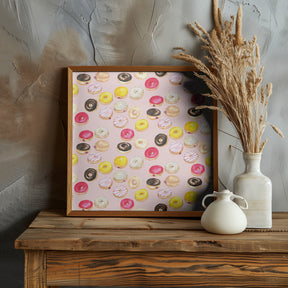 Watercolor donuts pattern in pink Poster