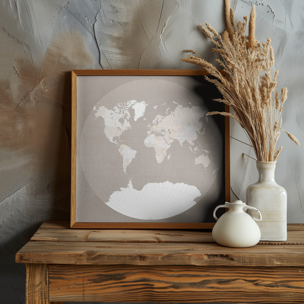 The world map in a circle, muted brown Poster