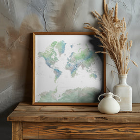 Detailed world map with cities, Declan Poster