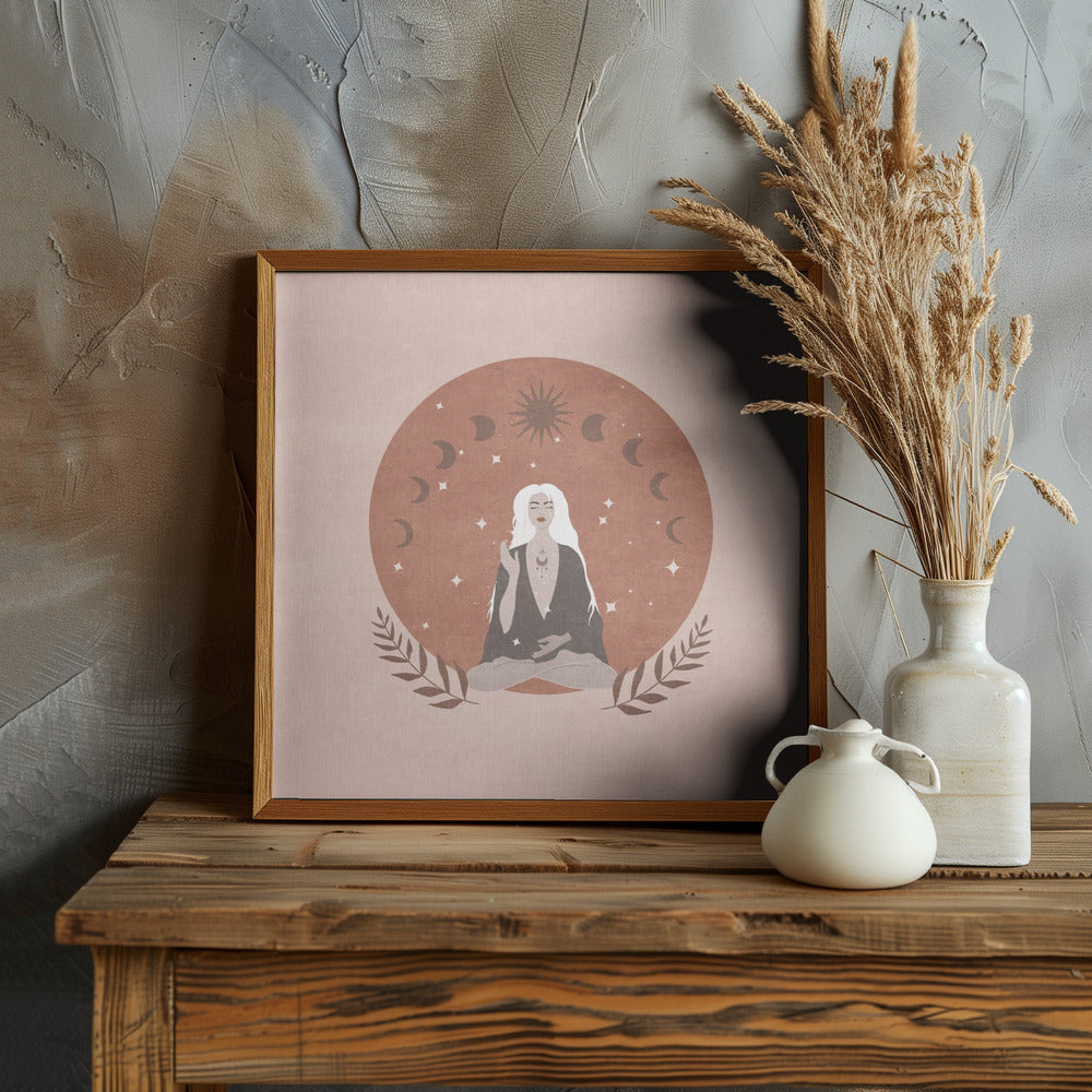 Meditasyon Beyaz Sacli Kadin Poster