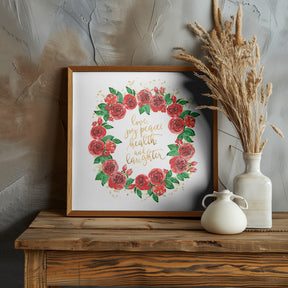 Holiday wishes wreath of red English roses Poster