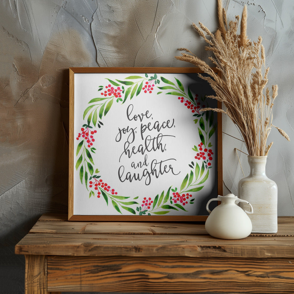 Watercolor wreath with holiday wishes Poster