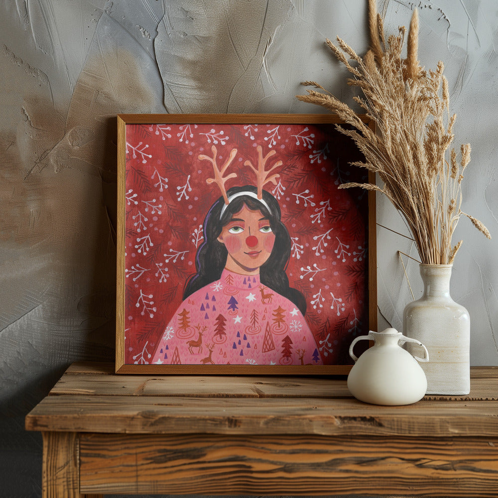 Modern abstract Christmas portrait woman Poster