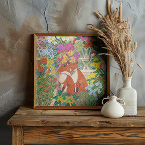 Foxes in the Garden Poster