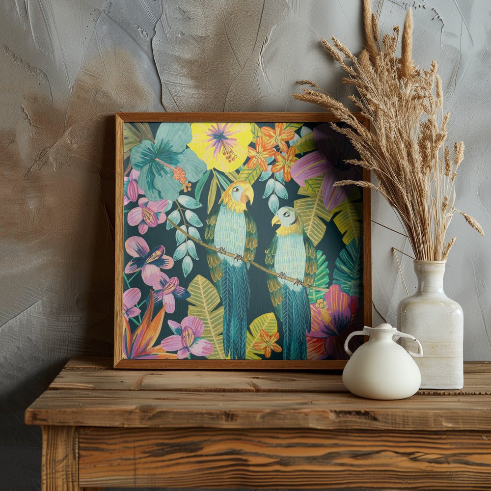 Parrots Tropical Floral Jungle Poster