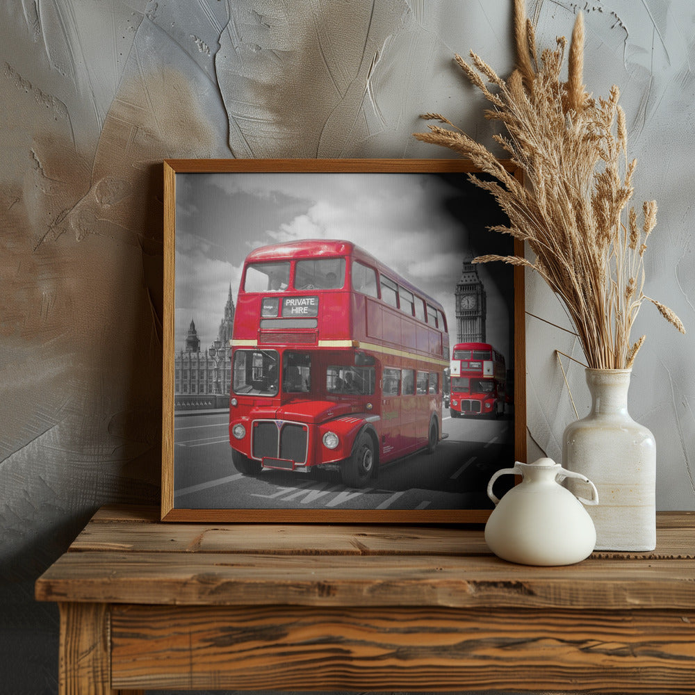 LONDON Red Buses on Westminster Bridge Poster