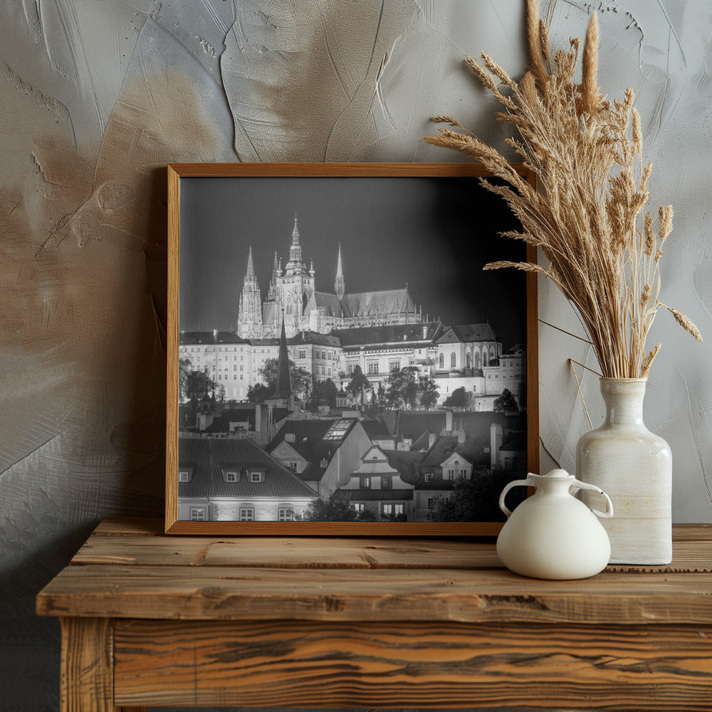 Prague Castle and St. Vitus Cathedral by night - Monochrome Poster