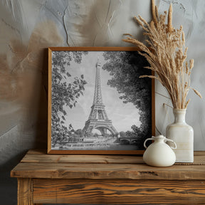 PARIS Eiffel Tower &amp; River Seine - Monochrome Poster