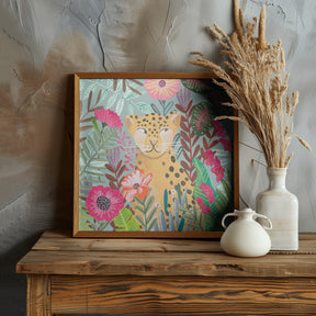 Leopard in floral jungle Poster